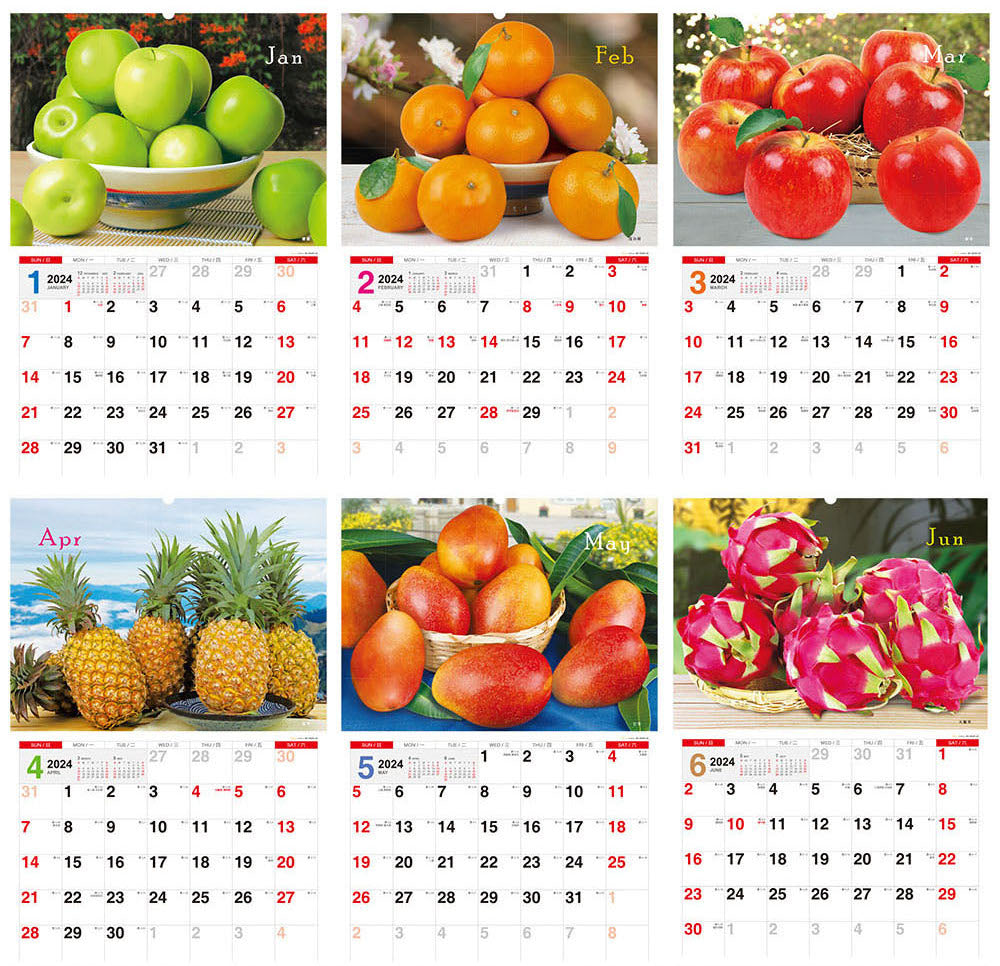 〈数量限定〉2024年 台湾 壁掛けカレンダー 台湾フルーツ 52x76cm｜台灣水果掛曆 2開台灣水果月曆