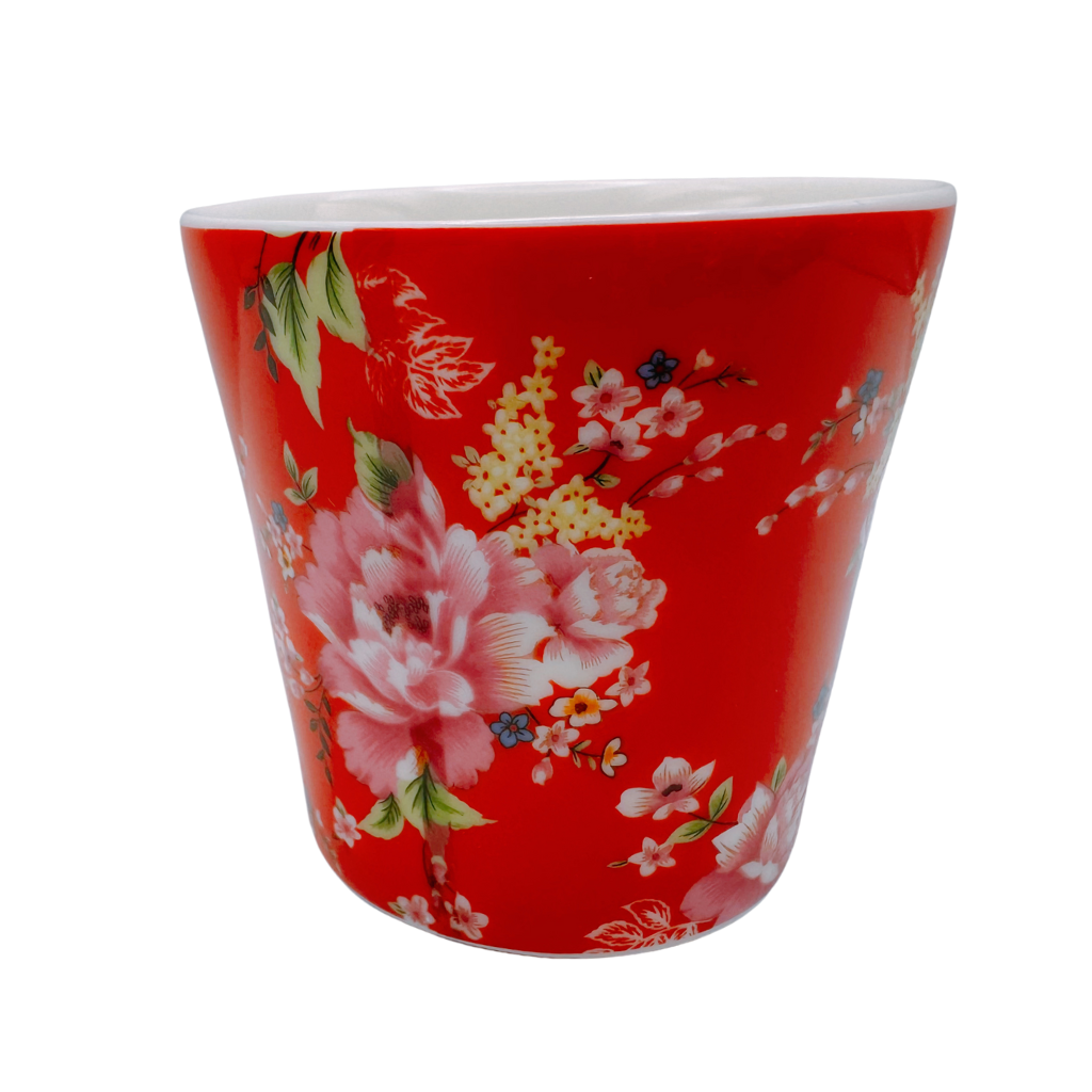 台湾花布（客家花布）柄 茶具 ティーカップ レッド｜台灣花布（客家花