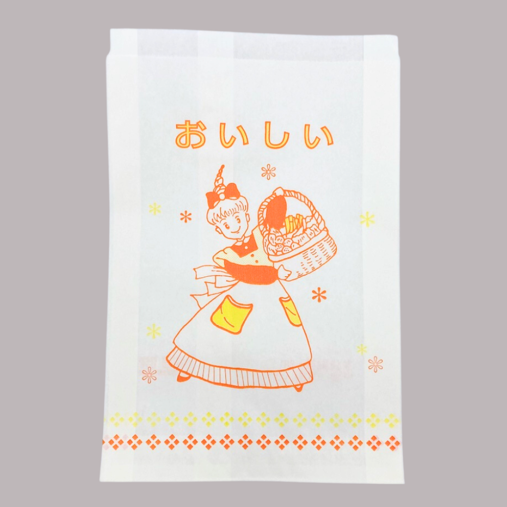 台湾 レトロな耐油紙袋（女の子柄・おいしい・日本語・揚げ物用） 10枚