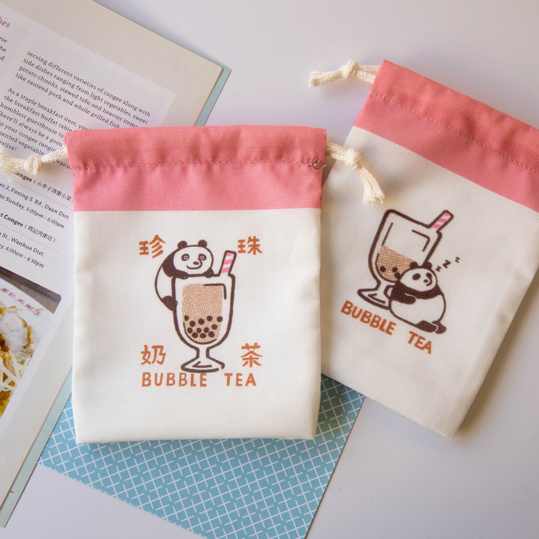 猴子設計 Monkey Design 台湾巾着ポーチ パンダのタピオカミルク 猴子設計 Monkey Design 台湾巾着ポーチ パンダのタピオカミルク