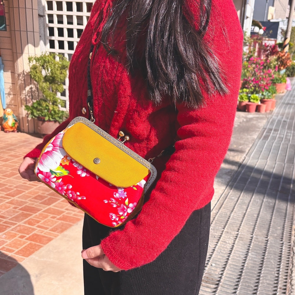 Hakka Rainy 客家花布 がま口ショルダーバッグ（大）｜方形口金肩背包