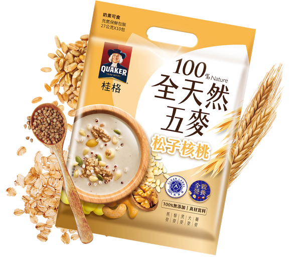 台湾QUAKER クエーカー 穀物ドリンク 松の実・くるみ｜桂格全天然五麥 松子核桃 270g（27gx10パック）