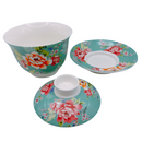 台湾花布（客家花布）柄 茶具 蓋碗（ティーカップ） ブルー｜台灣花布（客家花布）三件式蓋杯（220ml） 藍