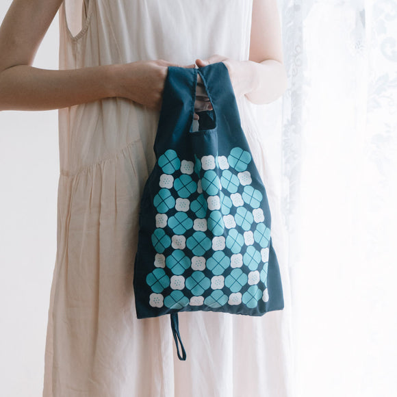 印花楽 折りたたみエコバッグ レトロタイル10号 銭湯グリーン｜可收捲小背心袋 老磁磚10號 澡堂綠