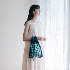 印花楽 折りたたみエコバッグ レトロタイル10号 銭湯グリーン｜可收捲小背心袋 老磁磚10號 澡堂綠