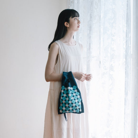 印花楽 折りたたみエコバッグ レトロタイル10号 銭湯グリーン｜可收捲小背心袋 老磁磚10號 澡堂綠