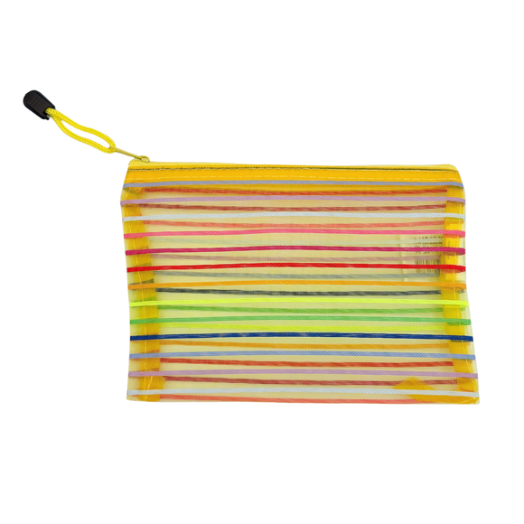 カラーボーダー メッシュポーチ（19x13.5cm）｜橫條紋彩色網格袋