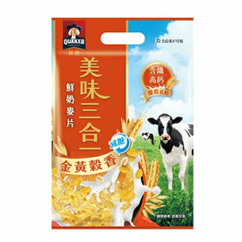 台湾QUAKER クエーカー オートミール オリジナル味（低糖質）｜桂格美味三合一鮮奶麥片 麥香（金黃穀香）減糖 325g（32.5gx10パック）