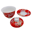 台湾花布（客家花布）柄 茶具 蓋碗（ティーカップ） レッド｜台灣花布（客家花布）三件式蓋杯（220ml） 紅