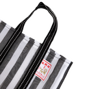 台湾製 縦ストライプ柄（ブラック・グレー）漁師網 ナイロンバッグ (茄芷袋)｜コットン布持ち手タイプ｜Sサイズ｜黑灰直條紋款 布提把 茄芷袋 （金獅牌）