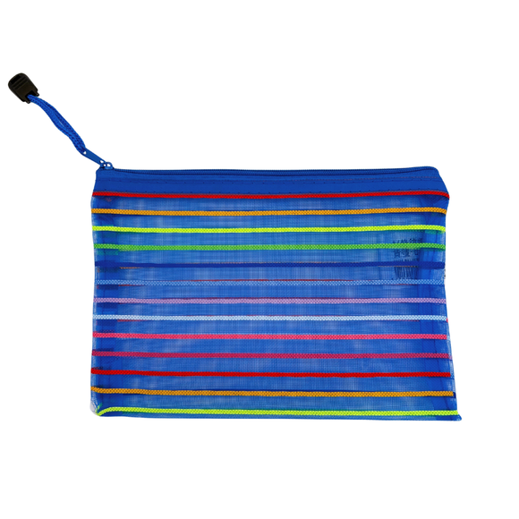 カラーボーダー メッシュポーチ（19x13.5cm）｜橫條紋彩色網格袋