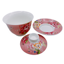 台湾花布（客家花布）柄 茶具 蓋碗（ティーカップ） ピンク｜台灣花布（客家花布）三件式蓋杯（220ml） 粉紅