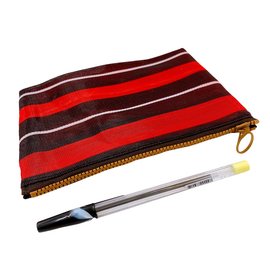 台湾漁師網バッグ地 仕切り付マルチポーチ ボーダー柄（ブラック・レッド・ホワイト）｜茄芷袋拉鍊包 黑紅白線條款（本体・ファスナーの色はランダム出荷）※ご購入の場合、色の原因で返品・交換は対応不可