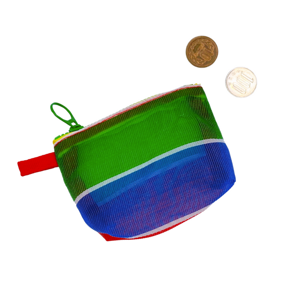 台湾漁師網バッグ地 コインケース（小銭入れ）台湾カラー ボーダー ｜茄芷零錢包 經典色（本体・ファスナーの色はランダム出荷）※ご購入の場合、色の原因で返品・交換は対応不可