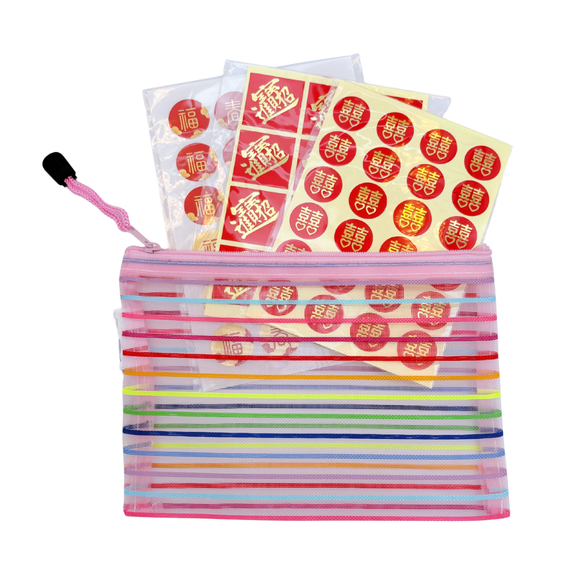 カラーボーダー メッシュポーチ（19x13.5cm）｜橫條紋彩色網格袋