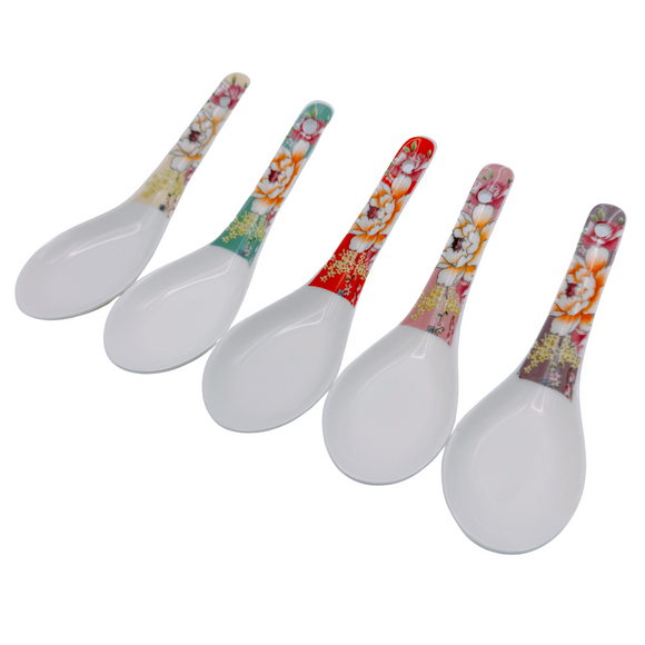 台湾花布（客家花布）柄 食器 レンゲ （ブルー・レッド・ピンク・ラベンダー・イェロー）｜台灣花布（客家花布）湯匙 （藍・紅・粉紅・紫・黃）