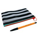 台湾漁師網バッグ地 仕切り付マルチポーチ モノトーンボーダー（ブラック・グレー）｜茄芷袋拉鍊包 黑灰條紋（本体・ファスナーの色はランダム出荷）※ご購入の場合、色の原因で返品・交換は対応不可