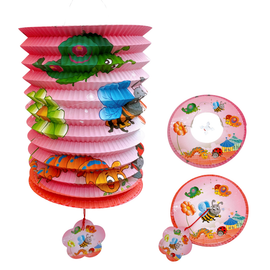 紙ランタン（紙灯籠） ピンク昆虫柄｜紙燈籠 粉紅昆蟲圖案