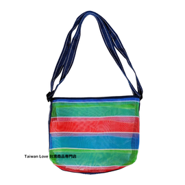 台湾製 漁師網 ナイロンバッグ (茄芷袋) 台湾カラー ボーダー ショルダーバッグ｜茄芷袋 斜背包（小書包）