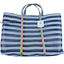 台湾製 モノトーンボーダー（ブラック・グレー）漁師網 ナイロンバッグ (茄芷袋)｜Mサイズ｜黑灰條紋款 茄芷袋