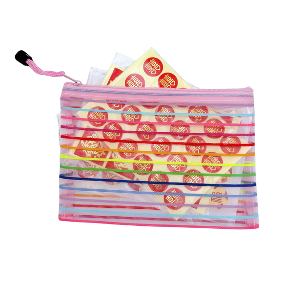 カラーボーダー メッシュポーチ（19x13.5cm）｜橫條紋彩色網格袋