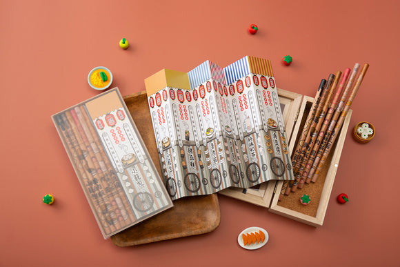 レトロ可愛い 台湾 利百代 台湾小吃（B級グルメ）柄鉛筆セット｜利百代 台灣小吃鉛筆｜硬度：2B