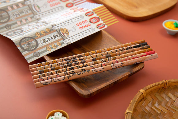 レトロ可愛い 台湾 利百代 台湾小吃（B級グルメ）柄鉛筆セット｜利百代 台灣小吃鉛筆｜硬度：2B