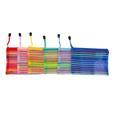 カラーボーダー メッシュポーチ（19x13.5cm）｜橫條紋彩色網格袋