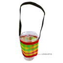 台湾製 漁師網 ナイロン ドリンクホルダー チェック柄 （イエロー・グリーン・レッド）｜パイピングカラー：レッド｜茄芷袋手提杯套 綠黃紅格子（包邊：紅）