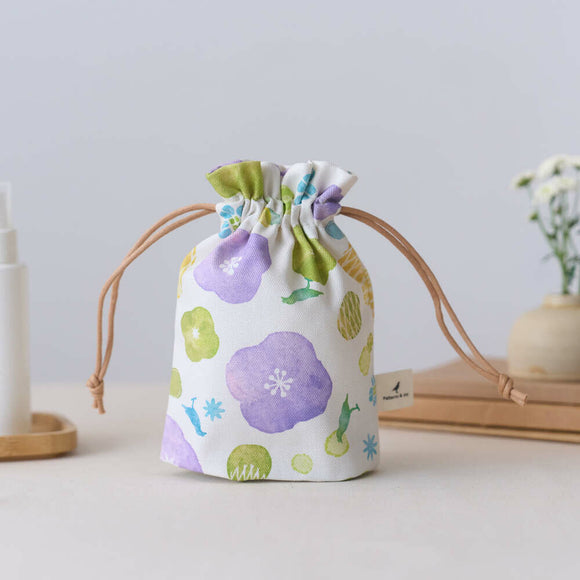 印花楽 巾着ポーチ レトロ窓ガラス柄17号 ライラックパープル｜束口小物袋 玻璃海棠17號 丁香紫