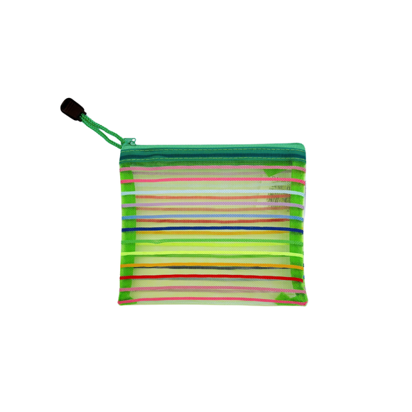 カラーボーダー メッシュポーチ（10.5x10cm）｜橫條紋彩色網格袋