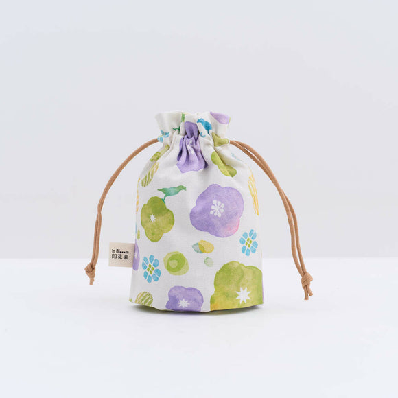 印花楽 巾着ポーチ レトロ窓ガラス柄17号 ライラックパープル｜束口小物袋 玻璃海棠17號 丁香紫