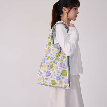 印花楽 肩掛けエコバッグ レトロ窓ガラス柄17号 ライラックパープル｜中型側揹背心袋 玻璃海棠17號 丁香紫