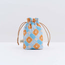 印花楽 巾着ポーチ レトロ窓ガラス柄18号 アプリコットオレンジ×ブルー｜束口小物袋 玻璃海棠18號 杏桃橘藍-2