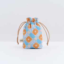 印花楽 巾着ポーチ レトロ窓ガラス柄18号 アプリコットオレンジ×ブルー｜束口小物袋 玻璃海棠18號 杏桃橘藍 - 0