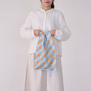 印花楽 折りたたみエコバッグ レトロ窓ガラス柄18号 アプリコットオレンジ×ブルー｜可收捲小背心袋 玻璃海棠18號 杏桃橘藍