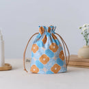 印花楽 巾着ポーチ レトロ窓ガラス柄18号 アプリコットオレンジ×ブルー｜束口小物袋 玻璃海棠18號 杏桃橘藍-1