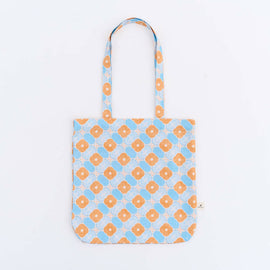 印花楽 角丸トートバッグ レトロ窓ガラス柄18号 アプリコットオレンジ×ブルー｜圓角方形購物袋 玻璃海棠18號 杏桃橘藍
