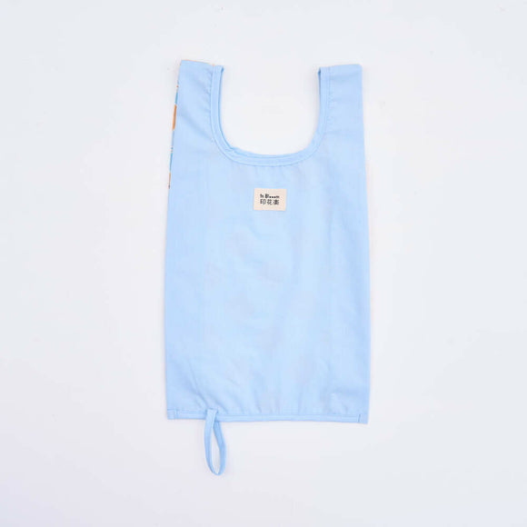 印花楽 折りたたみエコバッグ レトロ窓ガラス柄18号 アプリコットオレンジ×ブルー｜可收捲小背心袋 玻璃海棠18號 杏桃橘藍