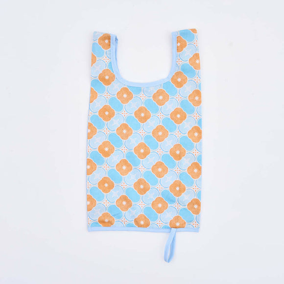 印花楽 折りたたみエコバッグ レトロ窓ガラス柄18号 アプリコットオレンジ×ブルー｜可收捲小背心袋 玻璃海棠18號 杏桃橘藍