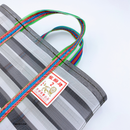 台湾製 モノトーンボーダー（ブラック・グレー）漁師網 ナイロンバッグ (茄芷袋)｜Sサイズ｜黑灰條紋款 茄芷袋（金獅牌）