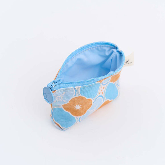 印花楽 小物入れ（ポーチ・コインケース）ファスナー付き レトロ窓ガラス柄18号 アプリコットオレンジ×ブルー｜小東西拉鏈包 玻璃海棠18號 杏桃橘藍
