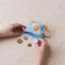 印花楽 小物入れ（ポーチ・コインケース）ファスナー付き レトロ窓ガラス柄18号 アプリコットオレンジ×ブルー｜小東西拉鏈包 玻璃海棠18號 杏桃橘藍