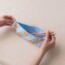 印花楽 ペンケース レトロ窓ガラス柄18号 アプリコットオレンジ×ブルー｜拉鏈筆袋 玻璃海棠18號 杏桃橘藍