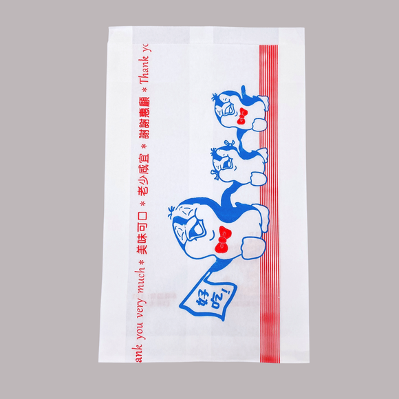 台湾 レトロな耐油紙袋（ペンギン柄・ブルー・揚げ物用） 10枚セット 駄菓子袋｜炸物袋 企鵝（藍） 防油紙袋 10個入