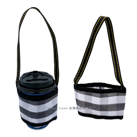 台湾製 漁師網 ナイロン ドリンクホルダー （ブラック・グレー）｜茄芷袋手提杯套 黑灰條紋