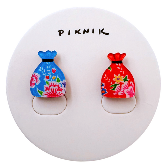 日日野餐 PIKNIK ピアス／イヤリング 客家花布の巾着袋｜日日野餐 PIKNIK 耳環／耳夾 客家文化系列 客家花布小錦囊福袋