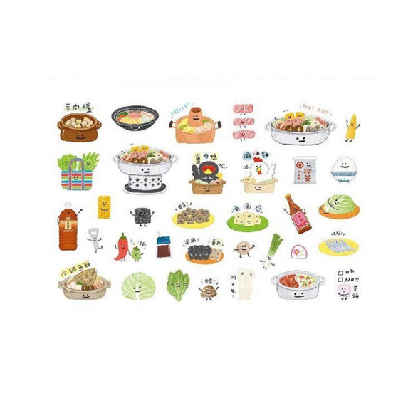 RIRIKOKO 台湾火鍋テーマ ステッカーパック 34種類デザインステッカー入（台湾製）｜哩哩扣扣 幸福鍋物 裝飾貼紙包