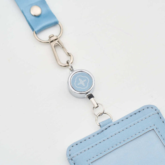 印花楽 リール付きパスケース レトロ窓ガラス柄 グレイッシュブルー｜伸縮證件套 玻璃海棠 寧靜灰藍