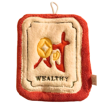 お手拭きタオル 麻雀 吉祥文字：財｜好運擦手巾 財富紅